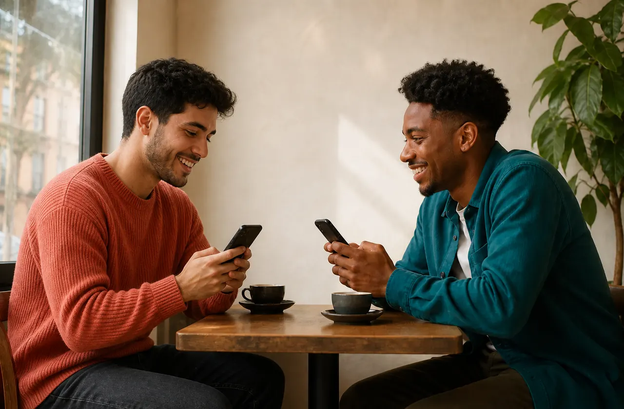 Two friends playing the same browser game on their phones